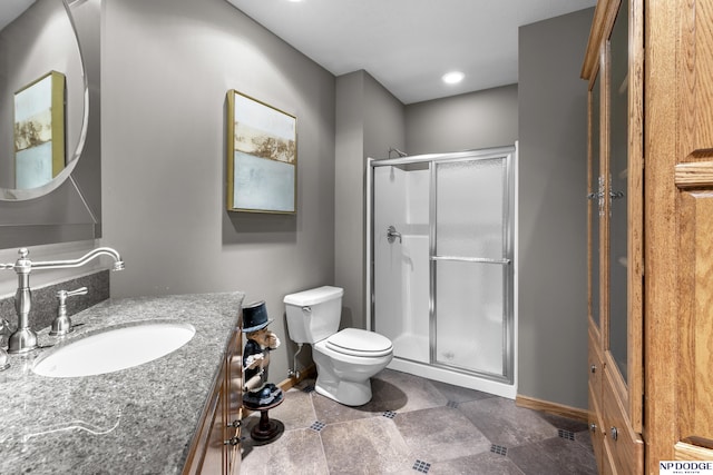 910 W Centennial Rd, Papillion, NE 68046 - full bath with a shower stall, baseboards, toilet, vanity, and recessed lighting