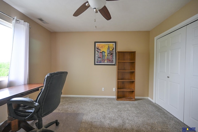 7348 N 19th St, Lincoln, NE 68521 - carpeted office featuring ceiling fan and baseboards
