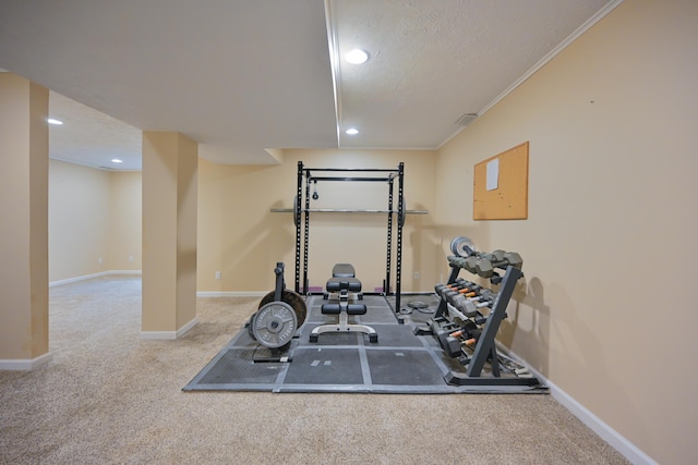 7348 N 19th St, Lincoln, NE 68521 - exercise room with carpet, recessed lighting, baseboards, and a textured ceiling