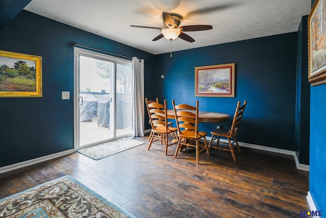 7348 N 19th St, Lincoln, NE 68521 - dining area with a ceiling fan, hardwood / wood-style floors, and baseboards