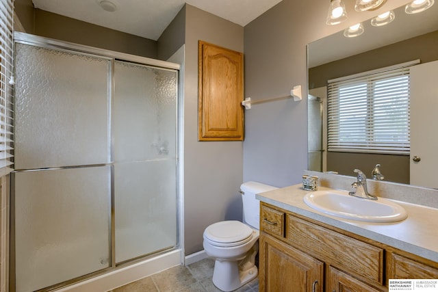 705 Ruby Rd, Papillion, NE 68133 - bathroom featuring a shower stall, vanity, toilet, and tile patterned floors