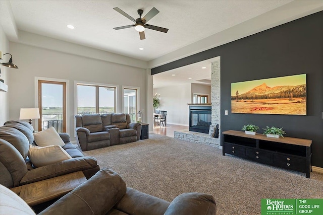 27896 Chestnut Rd, Treynor, IA 51575 - living area with carpet flooring, ceiling fan, recessed lighting, and baseboards