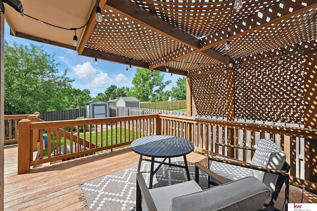 12231 Binney St, Omaha, NE 68164 - wooden terrace with a fenced backyard and a pergola