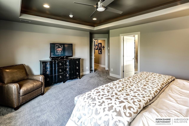 3334 S 188th Ave, Omaha, NE 68130 - carpeted bedroom with a raised ceiling, recessed lighting, baseboards, and a ceiling fan