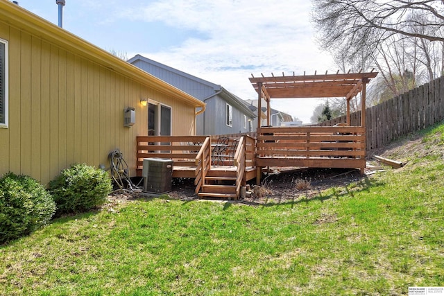 6704 N 149th Ave, Omaha, NE 68116 - view of yard with a wooden deck, a pergola, and central AC unit