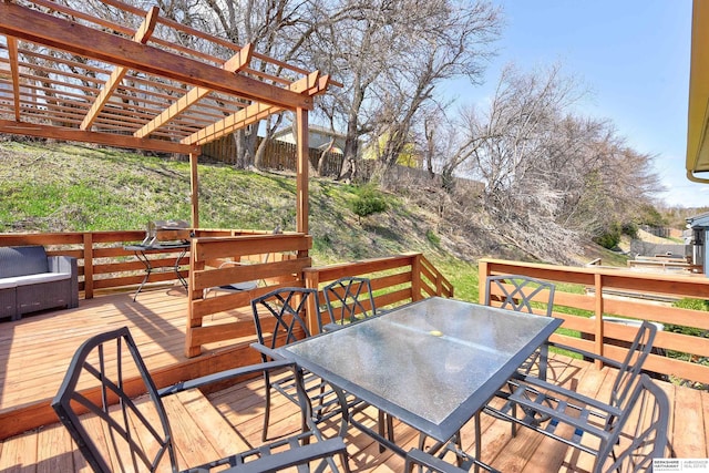 6704 N 149th Ave, Omaha, NE 68116 - wooden terrace featuring outdoor dining area and a pergola