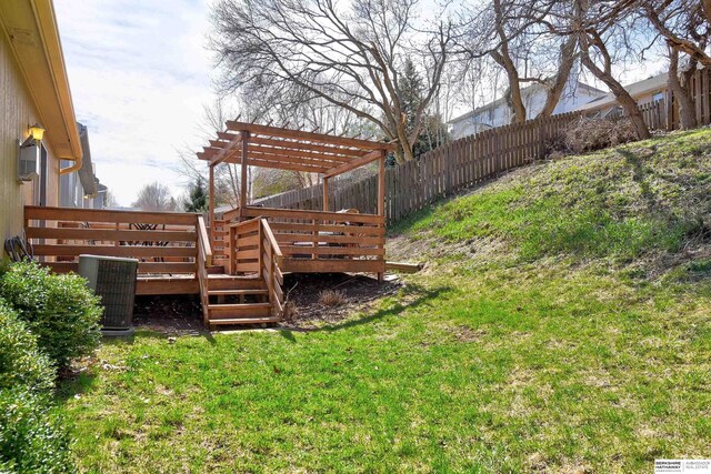 6704 N 149th Ave, Omaha, NE 68116 - view of yard featuring a pergola, a deck, and cooling unit