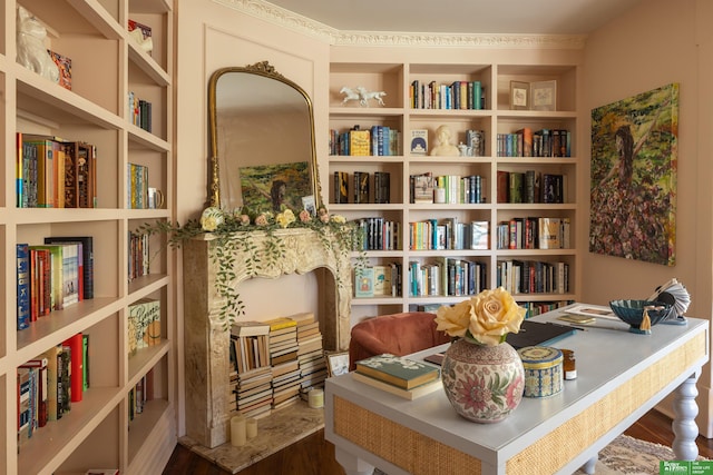 5147 Davenport St, Omaha, NE 68132 - living area with wood finished floors and bookshelves