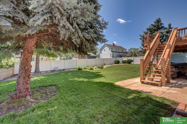 17139 S St, Omaha, NE 68135 - view of yard with stairway, a patio area, and a wooden deck
