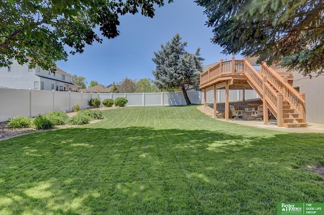 17139 S St, Omaha, NE 68135 - view of yard featuring a deck, stairs, and a patio area