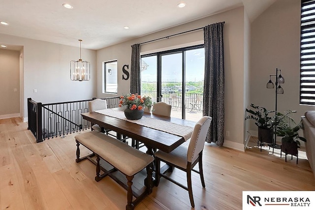 11473 S 189th St, Gretna, NE 68028 - dining area featuring recessed lighting, light wood finished floors, a chandelier, and baseboards