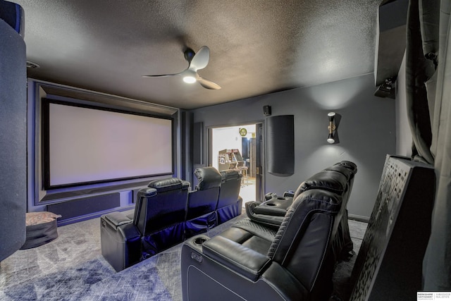 3814 S 186th Ave, Omaha, NE 68130 - cinema featuring ceiling fan, a textured ceiling, carpet flooring, and baseboards