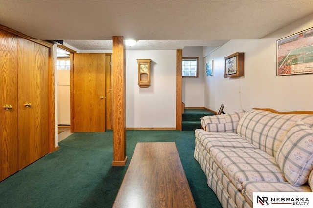 4542 Charles St, Omaha, NE 68132 - carpeted living room featuring a textured ceiling and baseboards