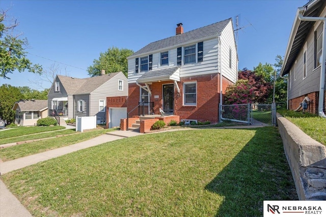 4542 Charles St, Omaha, NE 68132 - view of front facade with brick siding, a gate, and a chimney