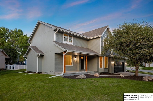 16324 Chicago St, Omaha, NE 68118 - view of front facade featuring a porch, a garage, brick siding, and roof with shingles