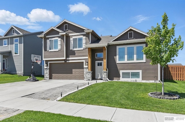 7164 N 167th St, Bennington, NE 68007 - craftsman house featuring a garage, driveway, and stone siding