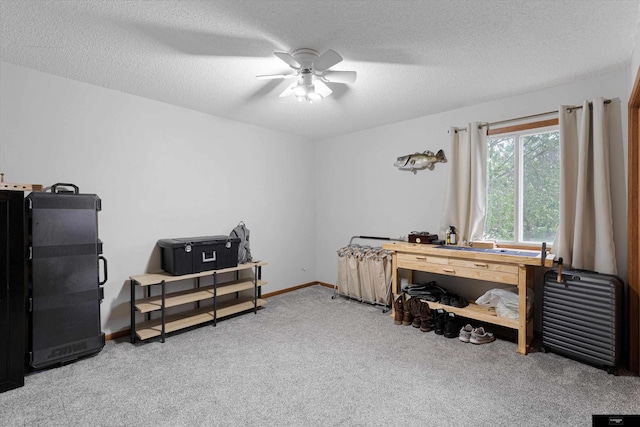 2706 Overlook Cir, Plattsmouth, NE 68048 - carpeted home office featuring a ceiling fan, a textured ceiling, and baseboards
