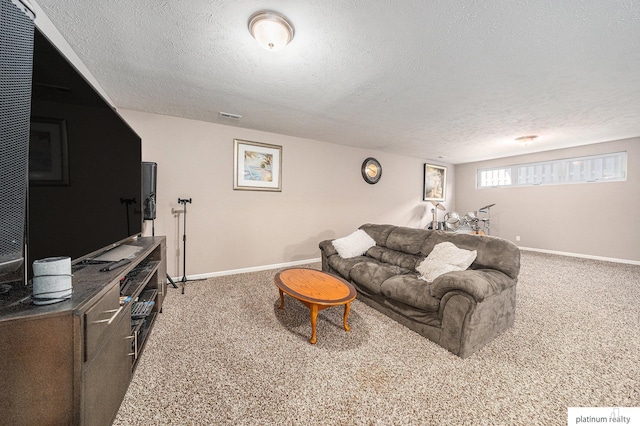 19349 I St, Omaha, NE 68135 - living room featuring a textured ceiling, light carpet, and baseboards