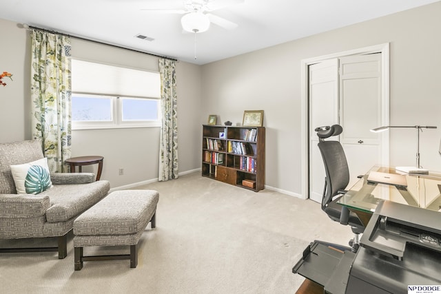 9826 Harney Pkwy N, Omaha, NE 68114 - carpeted home office featuring ceiling fan and baseboards