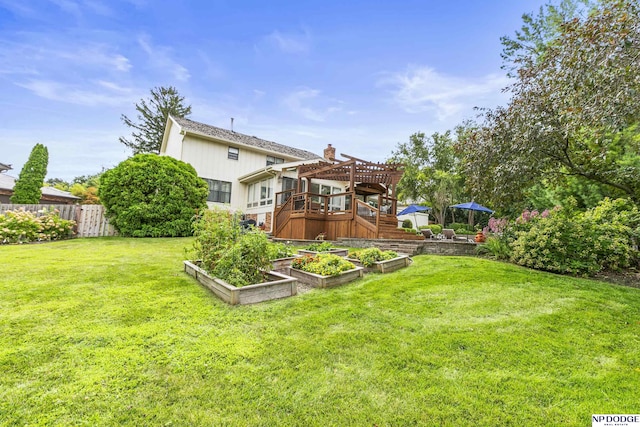 9826 Harney Pkwy N, Omaha, NE 68114 - back of house featuring a garden, a wooden deck, a chimney, and stairs