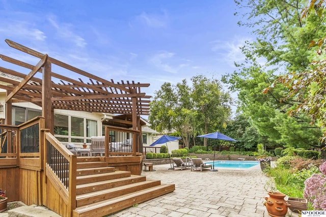 9826 Harney Pkwy N, Omaha, NE 68114 - view of patio featuring a pergola and a wooden deck