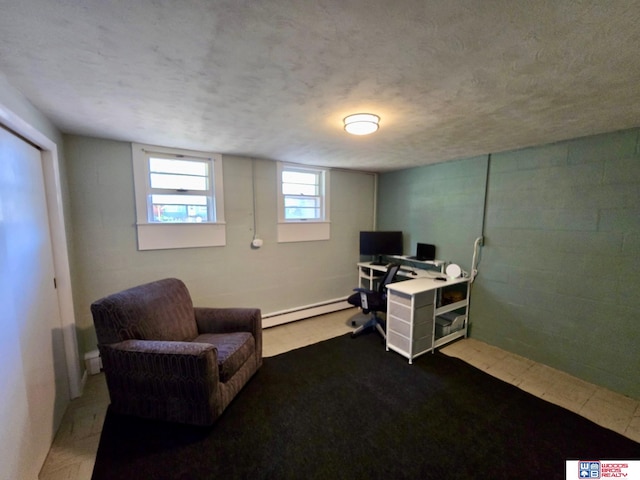 1241 Bessie St, Goehner, NE 68364 - home office with baseboard heating and a textured ceiling