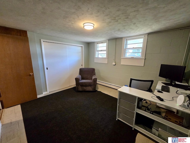 1241 Bessie St, Goehner, NE 68364 - office space with a baseboard radiator, a textured ceiling, and concrete block wall