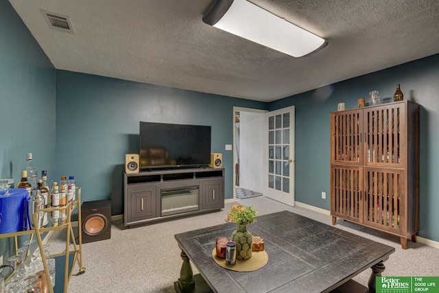 1014 Hickory Hill Rd, Papillion, NE 68046 - living area with a textured ceiling, carpet floors, and baseboards