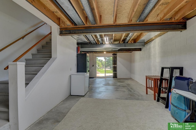 1014 Hickory Hill Rd, Papillion, NE 68046 - basement with stairway and washer / clothes dryer