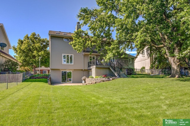 1014 Hickory Hill Rd, Papillion, NE 68046 - back of house featuring stairway, a chimney, a patio, and a deck