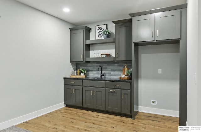 8218 N 167th Ave, Bennington, NE 68007 - indoor wet bar with decorative backsplash, baseboards, light wood finished floors, and recessed lighting