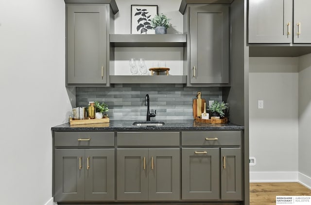 8218 N 167th Ave, Bennington, NE 68007 - indoor wet bar with decorative backsplash, baseboards, and wood finished floors