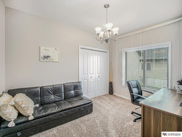 9656 White Pine Rd, Lincoln, NE 68505 - office space featuring a chandelier, carpet floors, and baseboards
