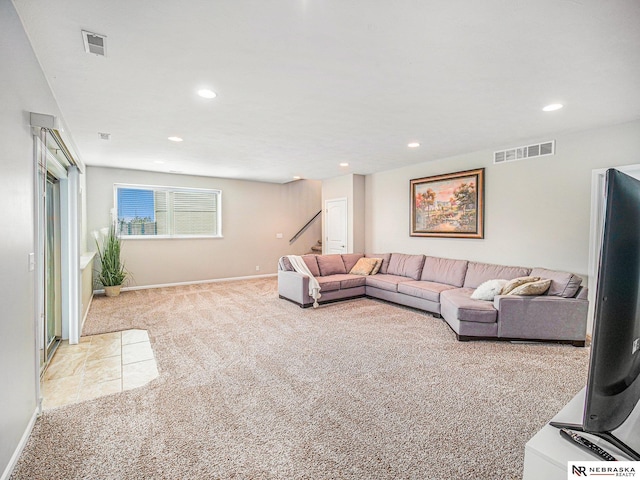 9656 White Pine Rd, Lincoln, NE 68505 - carpeted living room with baseboards, recessed lighting, and stairs