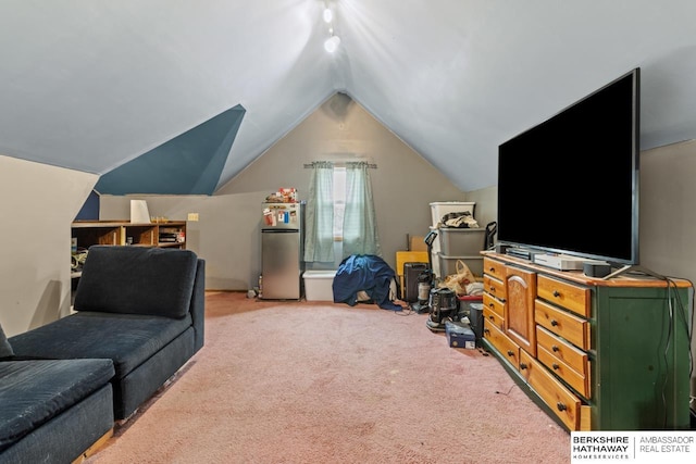 5101 Maple St, Omaha, NE 68104 - living room with carpet floors and vaulted ceiling