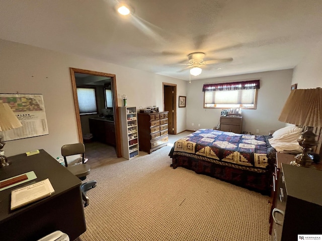 606 E 7th St, Valentine, NE 69201 - bedroom with light colored carpet, a ceiling fan, and ensuite bathroom