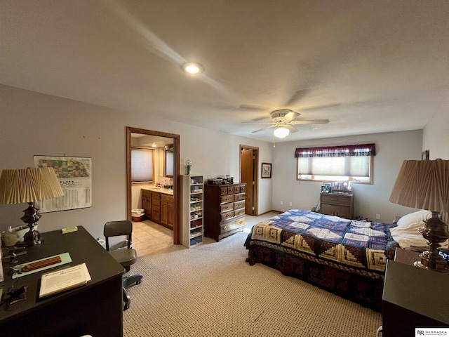 606 E 7th St, Valentine, NE 69201 - bedroom with ensuite bath, light carpet, and a ceiling fan