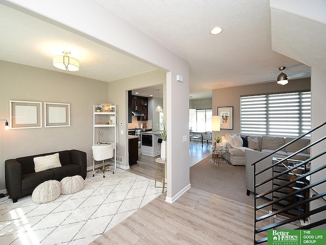 7968 N 163rd Ave, Bennington, NE 68007 - living area featuring light wood finished floors, ceiling fan, and baseboards
