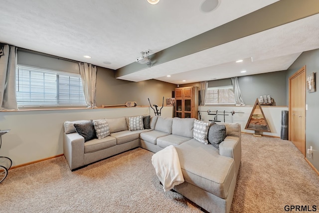 4441 W Hub Hall Dr, Lincoln, NE 68528 - living room featuring carpet floors, baseboards, and recessed lighting