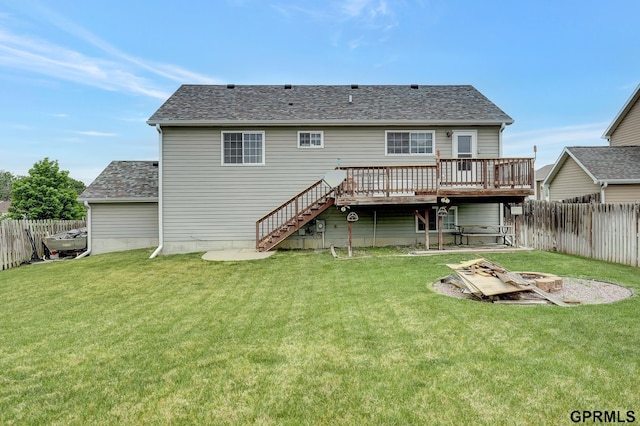 4441 W Hub Hall Dr, Lincoln, NE 68528 - back of property with a fire pit, a deck, stairs, and a shingled roof