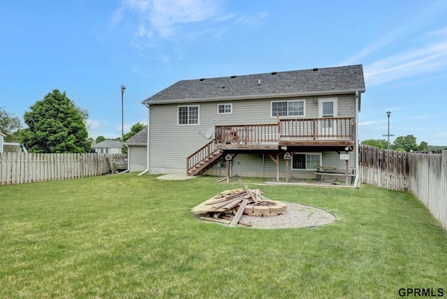 4441 W Hub Hall Dr, Lincoln, NE 68528 - back of property featuring an outdoor fire pit, a deck, stairway, and roof with shingles