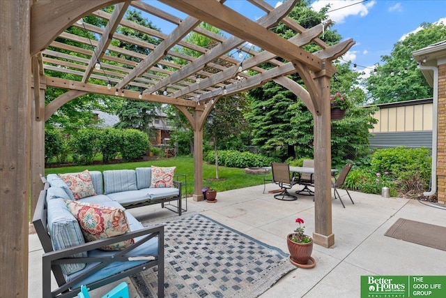 2028 N 55th St, Omaha, NE 68104 - view of patio featuring an outdoor hangout area, a pergola, and outdoor dining area