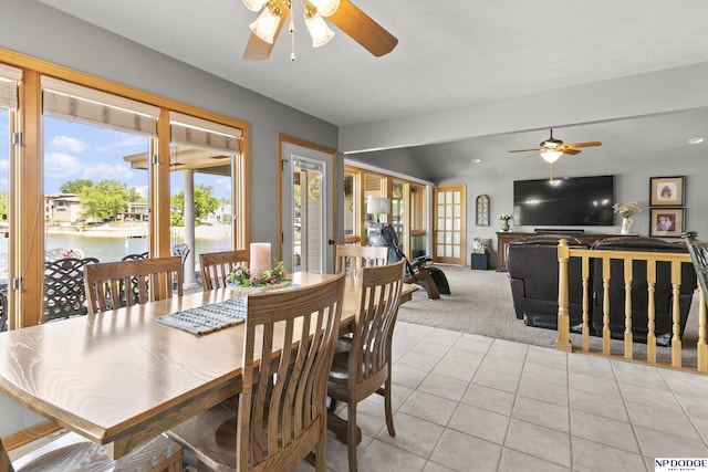 S-1196 N Lake Shore Dr, Fremont, NE 68025 - dining area with a ceiling fan, healthy amount of natural light, and light carpet