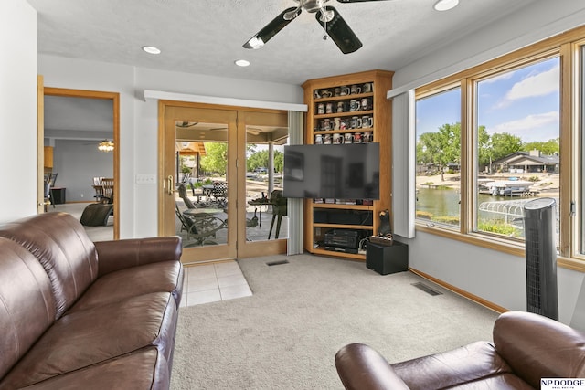 S-1196 N Lake Shore Dr, Fremont, NE 68025 - carpeted living area featuring ceiling fan, healthy amount of natural light, and recessed lighting