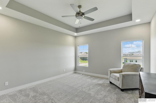 6320 Harvest Dr, Papillion, NE 68133 - sitting room featuring recessed lighting, baseboards, light colored carpet, and ceiling fan