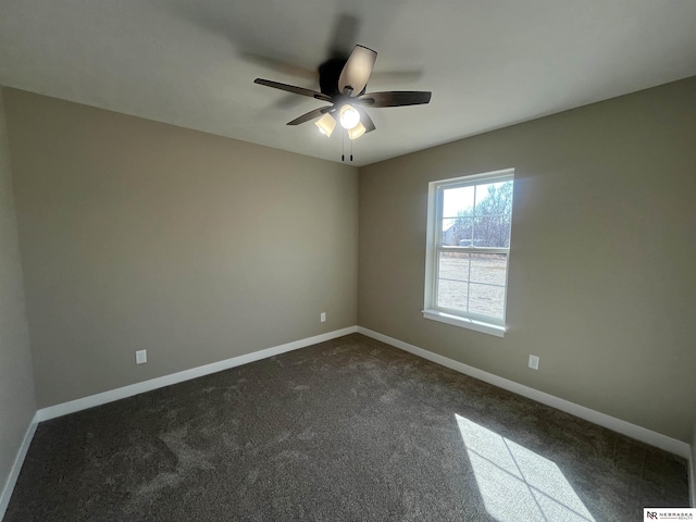 117 N Edna St, Valentine, NE 69201 - unfurnished room featuring a ceiling fan, dark carpet, and baseboards