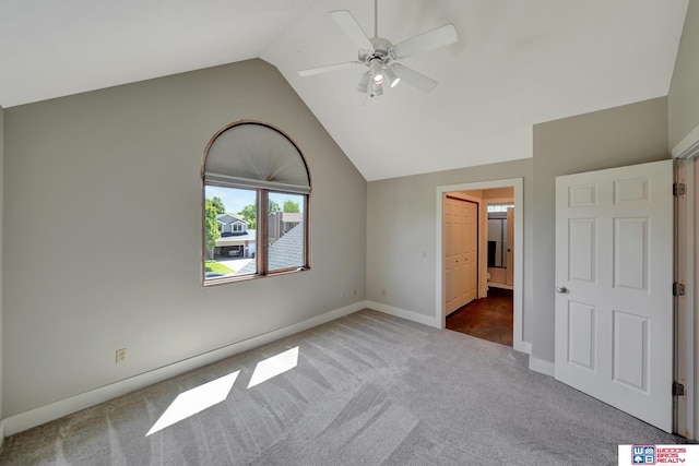 7627 S 38th St, Lincoln, NE 68516 - unfurnished bedroom with carpet, lofted ceiling, baseboards, and ceiling fan