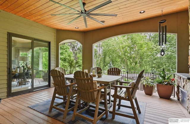 1419 N 188th St, Elkhorn, NE 68022 - wooden deck with outdoor dining space and a ceiling fan