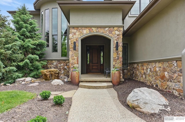 1419 N 188th St, Elkhorn, NE 68022 - property entrance featuring stone siding and stucco siding