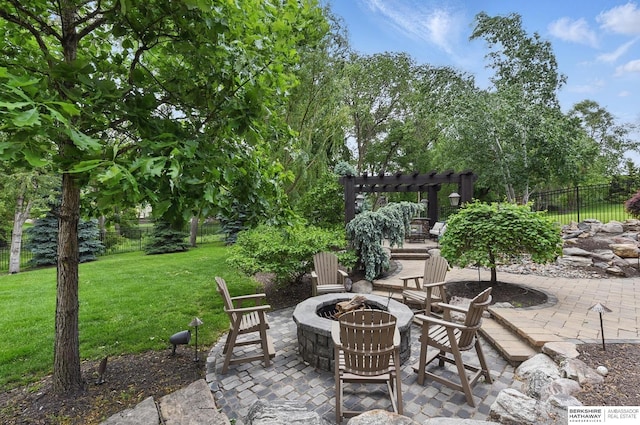 1419 N 188th St, Elkhorn, NE 68022 - view of patio / terrace featuring a pergola and an outdoor fire pit